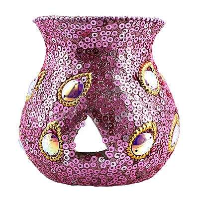 Frosted Pink Peacock Print Ceramic Wax Tart Burner Set