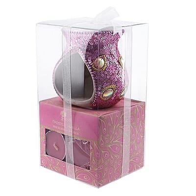 Frosted Pink Peacock Print Ceramic Wax Tart Burner Set
