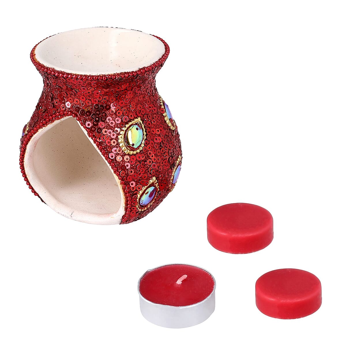 Frosted Vanilla Red & Pink Peacock Print Ceramic Wax Tart Burner Set image number 0
