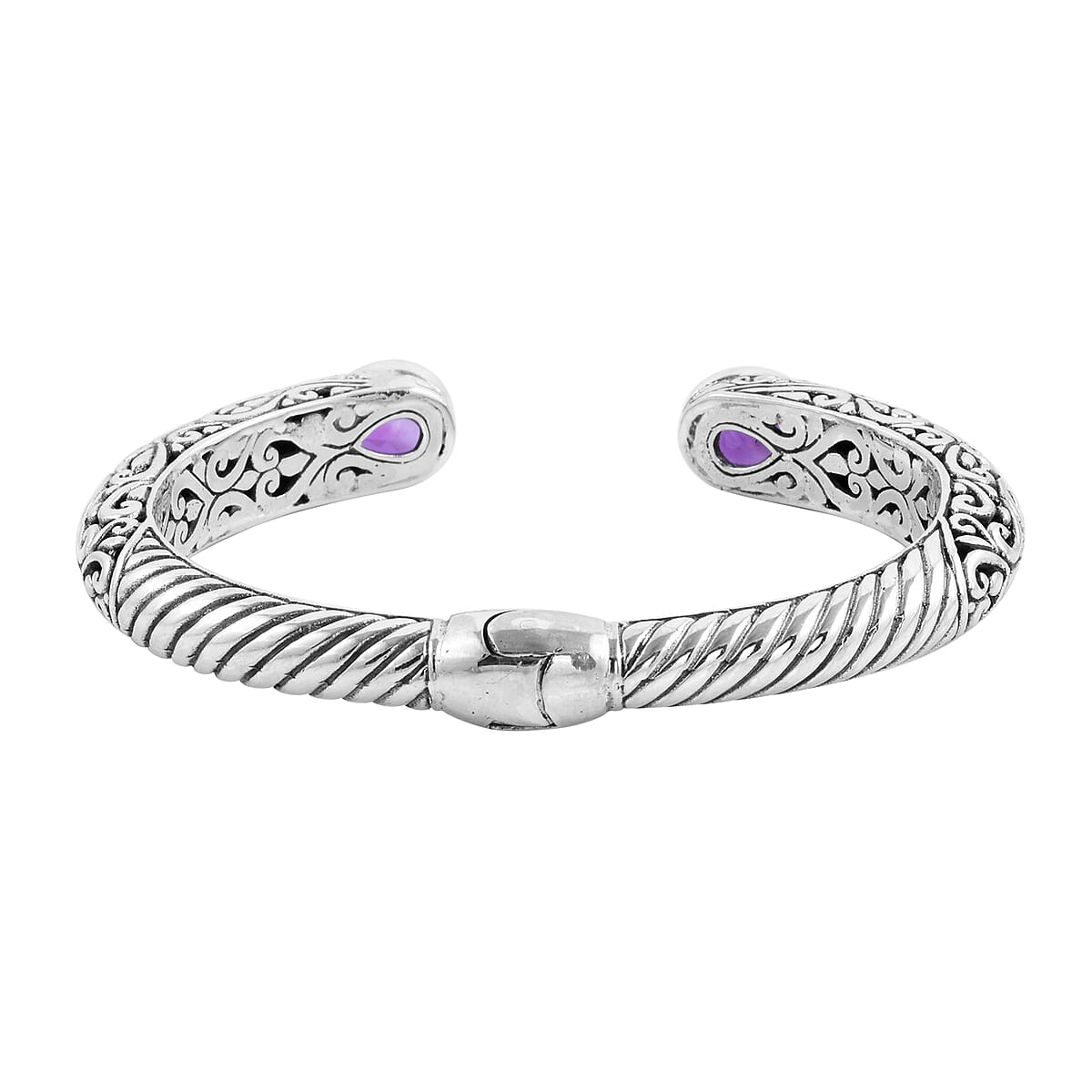Bali Legacy Amethyst Cuff Bracelet in Sterling Silver (6.50 In) 6.10 ctw image number 3