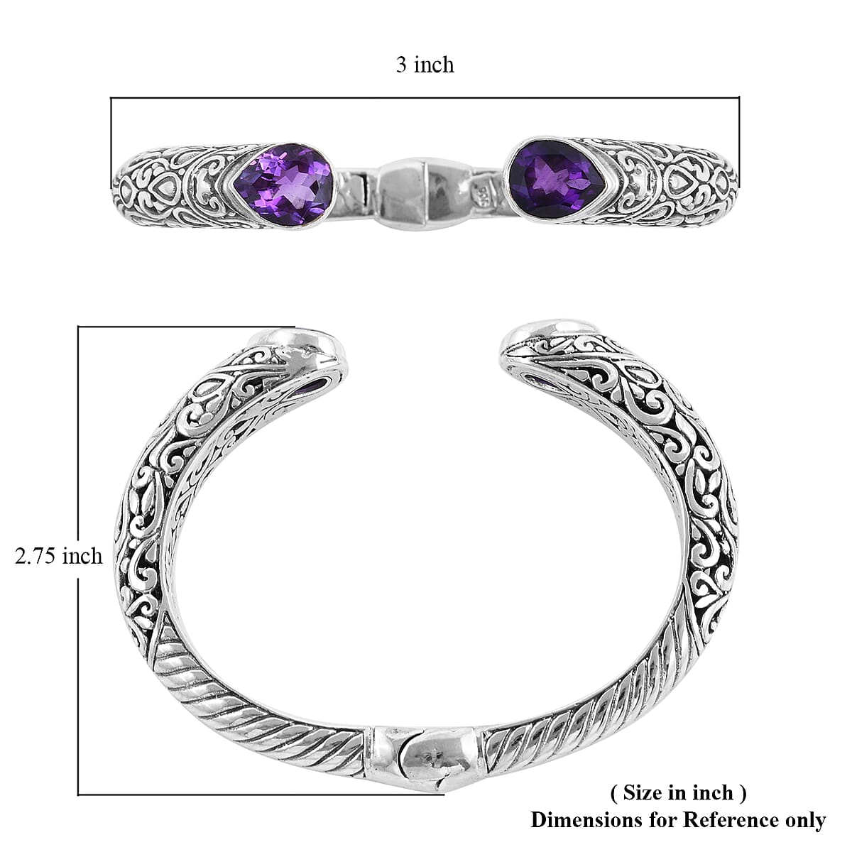 Bali Legacy Amethyst Cuff Bracelet in Sterling Silver (6.50 In) 6.10 ctw image number 4