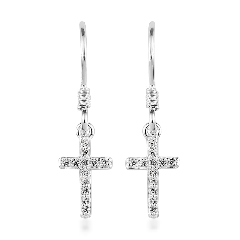 Simulated Diamond Cross Dangle Earrings in Sterling Silver 0.30 ctw