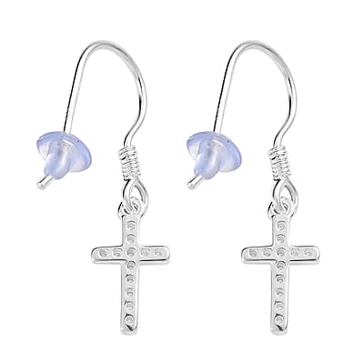 Simulated Diamond Cross Dangle Earrings in Sterling Silver 0.30 ctw