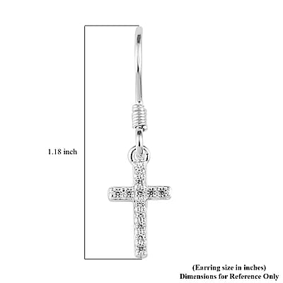 Simulated Diamond Cross Dangle Earrings in Sterling Silver 0.30 ctw