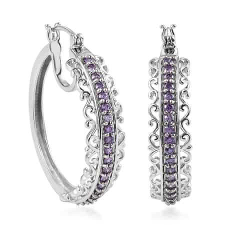 KARIS Simulated Purple Color Diamond Inside Out Hoop Earrings in Platinum Bond 2.35 ctw image number 0