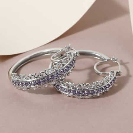 KARIS Simulated Purple Color Diamond Inside Out Hoop Earrings in Platinum Bond 2.35 ctw image number 1