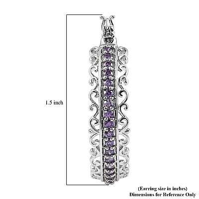 Karis Simulated Purple Color Diamond Inside Out Hoop Earrings in Platinum Bond 2.35 ctw
