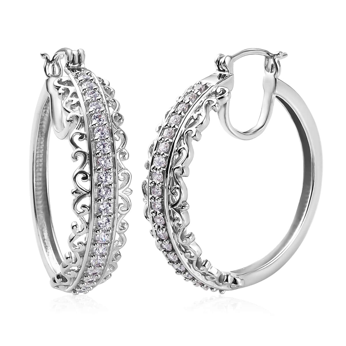 Karis Simulated Diamond Inside Out Hoop Earrings in Platinum Bond 2.40 ctw image number 0