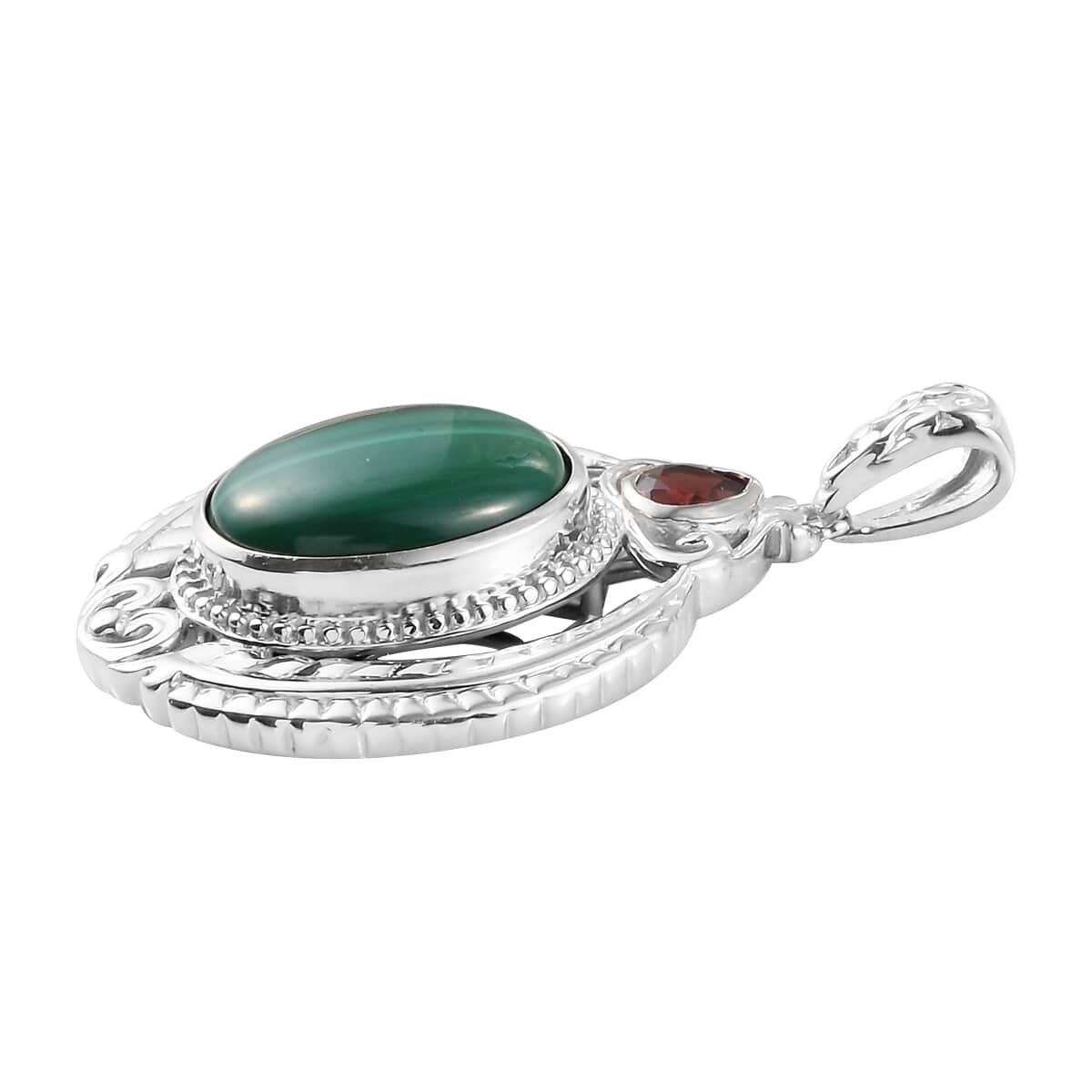 African Malachite and Mozambique Garnet Fancy Pendant in Platinum Over Copper with Magnet 11.85 ctw image number 2