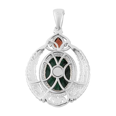 African Malachite and Mozambique Garnet Fancy Pendant in Platinum Over Copper with Magnet 11.85 ctw