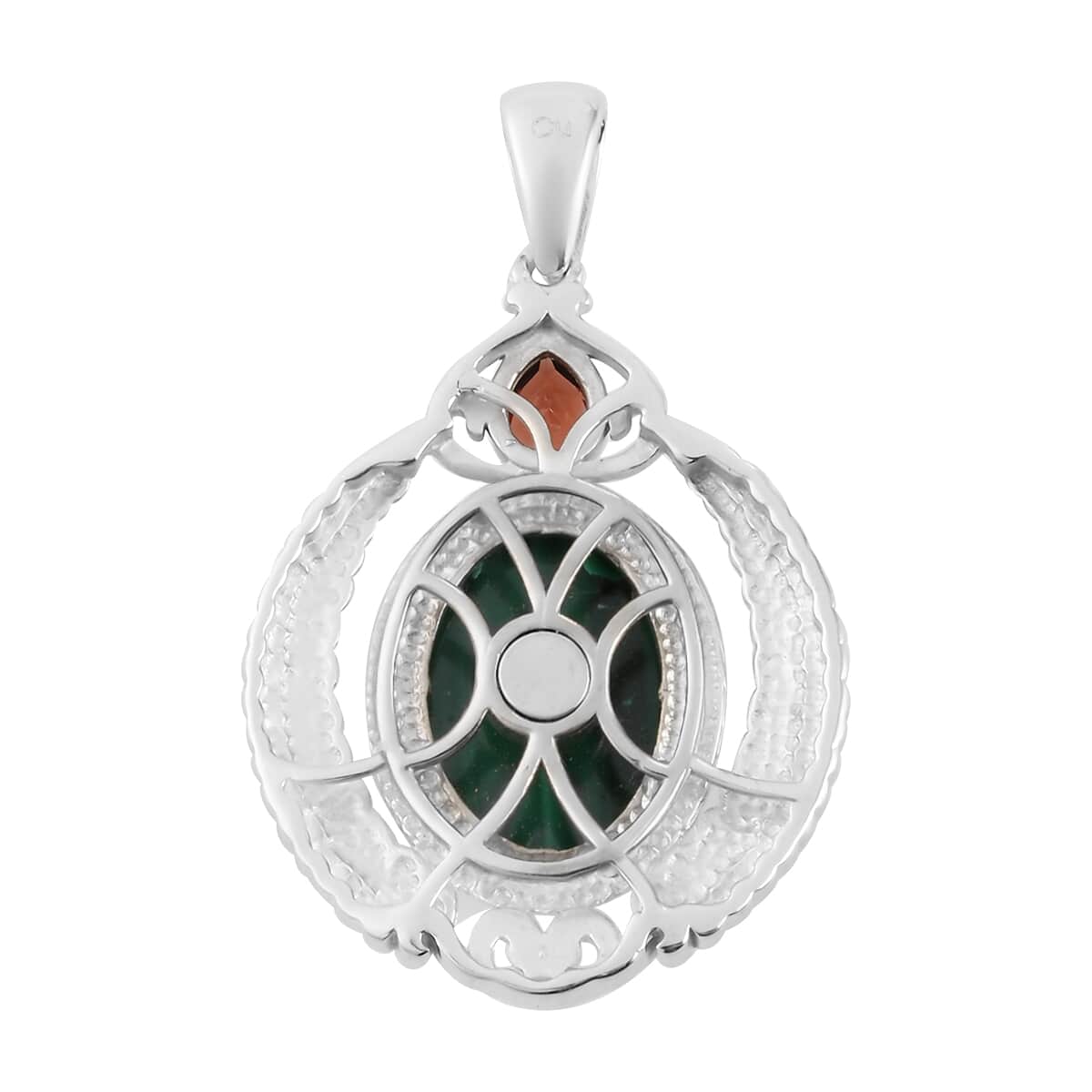 African Malachite and Mozambique Garnet Fancy Pendant in Platinum Over Copper with Magnet 11.85 ctw image number 3