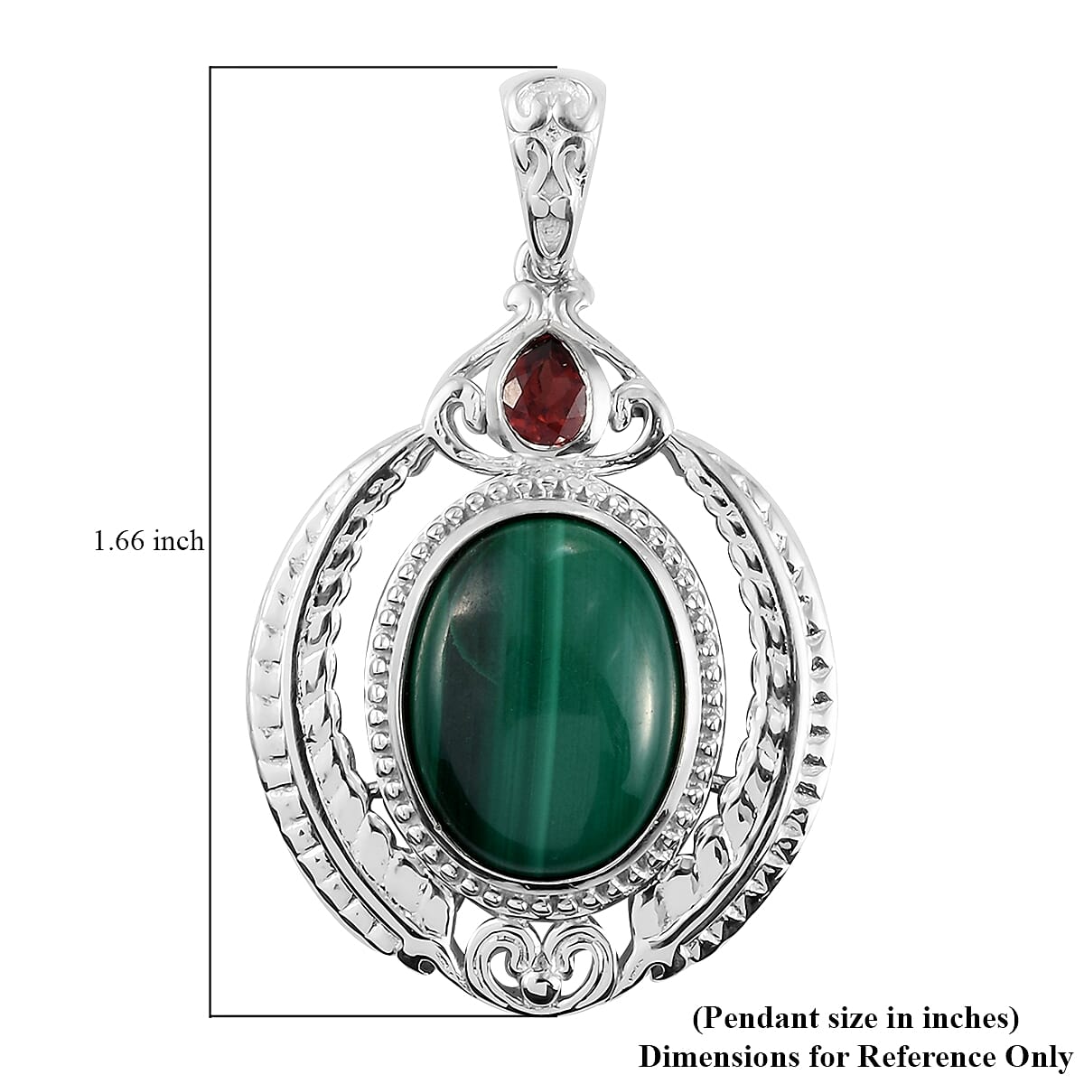African Malachite and Mozambique Garnet Fancy Pendant in Platinum Over Copper with Magnet 11.85 ctw