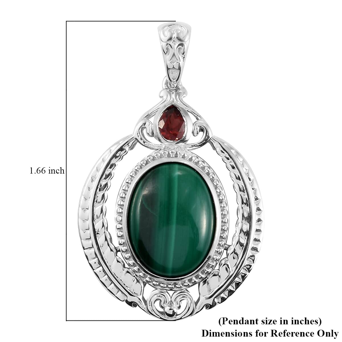 African Malachite and Mozambique Garnet Fancy Pendant in Platinum Over Copper with Magnet 11.85 ctw image number 4