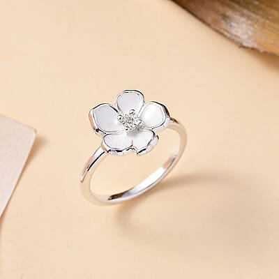 Diamond Accent Floral Ring in Sterling Silver (Size 5.0)