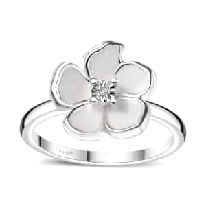 Diamond Accent Floral Ring in Sterling Silver (Size 7.0)