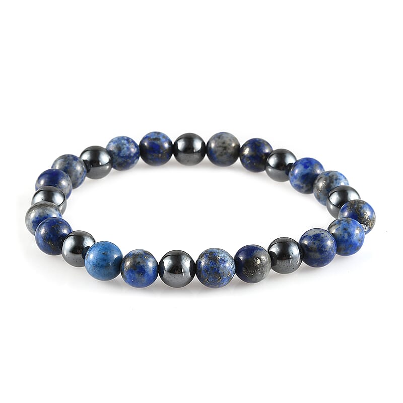 Lapis Lazuli Hematite Beaded Stretch Bracelet| Bead Bracelet For Women 140.50 ctw