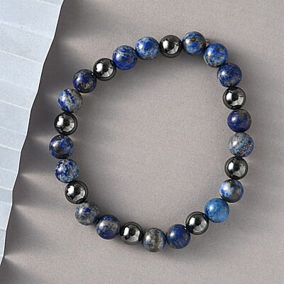 Lapis Lazuli Hematite Beaded Stretch Bracelet| Bead Bracelet For Women 140.50 ctw