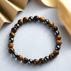 Tiger's Eye Hematite Beaded Stretch Bracelet| Bead Bracelet For Women 134.00 ctw