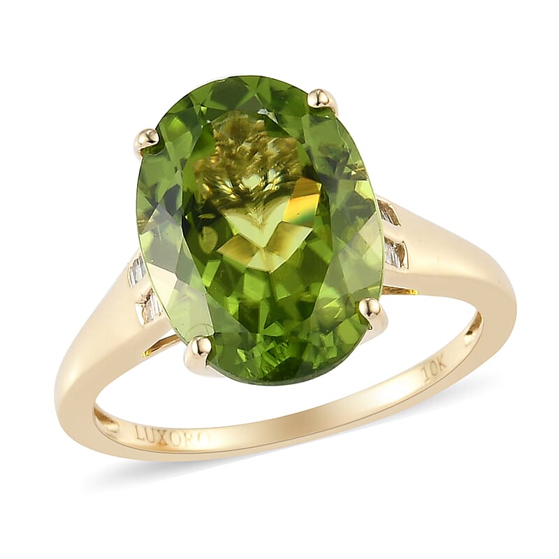 Luxoro 10K Yellow Gold Premium Peridot and Diamond Solitaire Ring (Size 10.0) 6.25 ctw