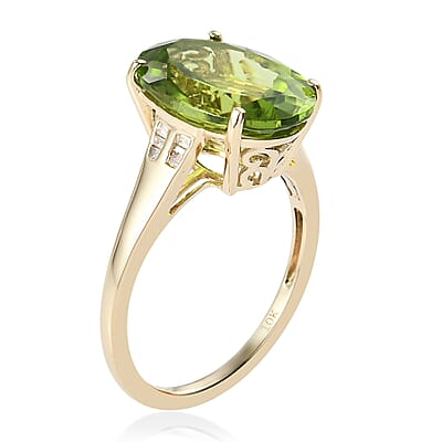 Luxoro 10K Yellow Gold Premium Peridot and Diamond Solitaire Ring (Size 10.0) 6.25 ctw