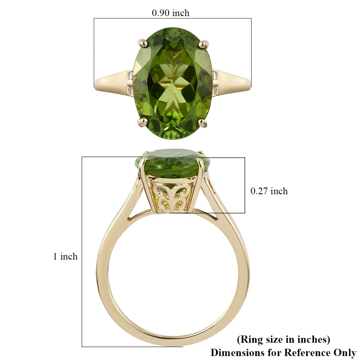 Luxoro 10K Yellow Gold Premium Peridot and Diamond Solitaire Ring (Size 10.0) 6.25 ctw image number 5