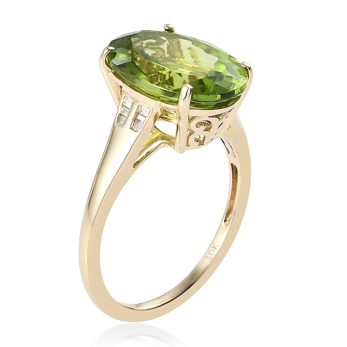 Luxoro 10K Yellow Gold Premium Peridot and Diamond Solitaire Ring (Size 8.0) 6.25 ctw image number 3