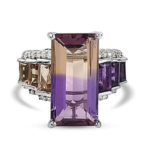 Ametrine and Multi Gemstone 10.55 ctw Ring in Platinum Over Sterling Silver (Size 5.5)