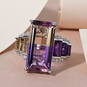 Ametrine and Multi Gemstone 10.55 ctw Ring in Platinum Over Sterling Silver (Size 5.5)