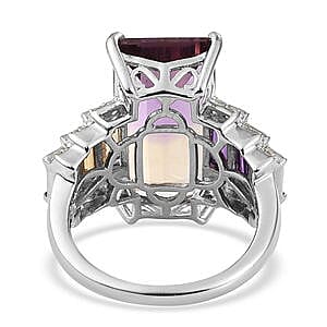 Ametrine and Multi Gemstone 10.55 ctw Ring in Platinum Over Sterling Silver (Size 5.5)