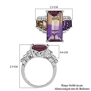 Ametrine and Multi Gemstone 10.55 ctw Ring in Platinum Over Sterling Silver (Size 5.5)