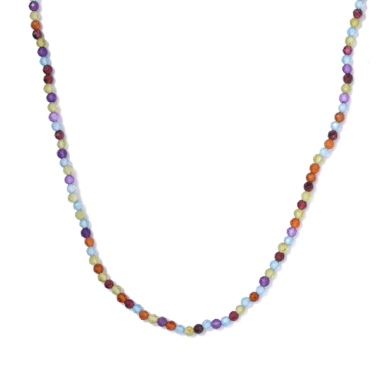 Multi Gemstone Beaded Necklace 18 Inches in Platinum Over Sterling Silver 28.10 ctw