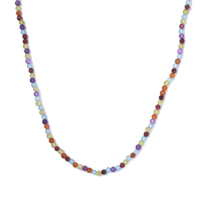 Multi Gemstone Beaded Necklace 18 Inches in Platinum Over Sterling Silver 28.10 ctw