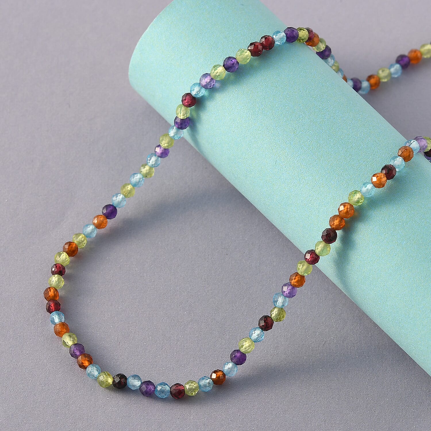 Multi Gemstone Beaded Necklace 18 Inches in Platinum Over Sterling Silver 28.10 ctw