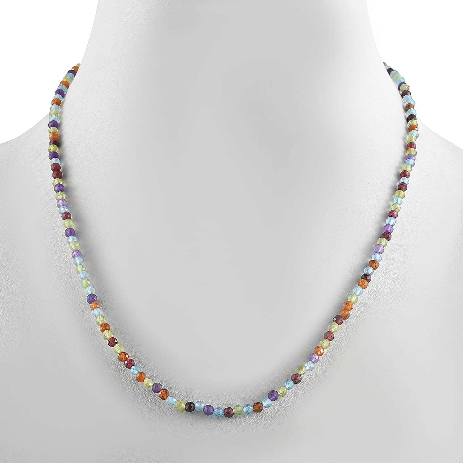 Multi Gemstone Beaded Necklace 18 Inches in Platinum Over Sterling Silver 28.10 ctw