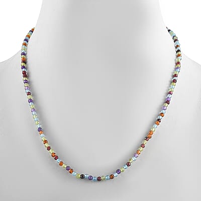 Multi Gemstone Beaded Necklace 18 Inches in Platinum Over Sterling Silver 28.10 ctw