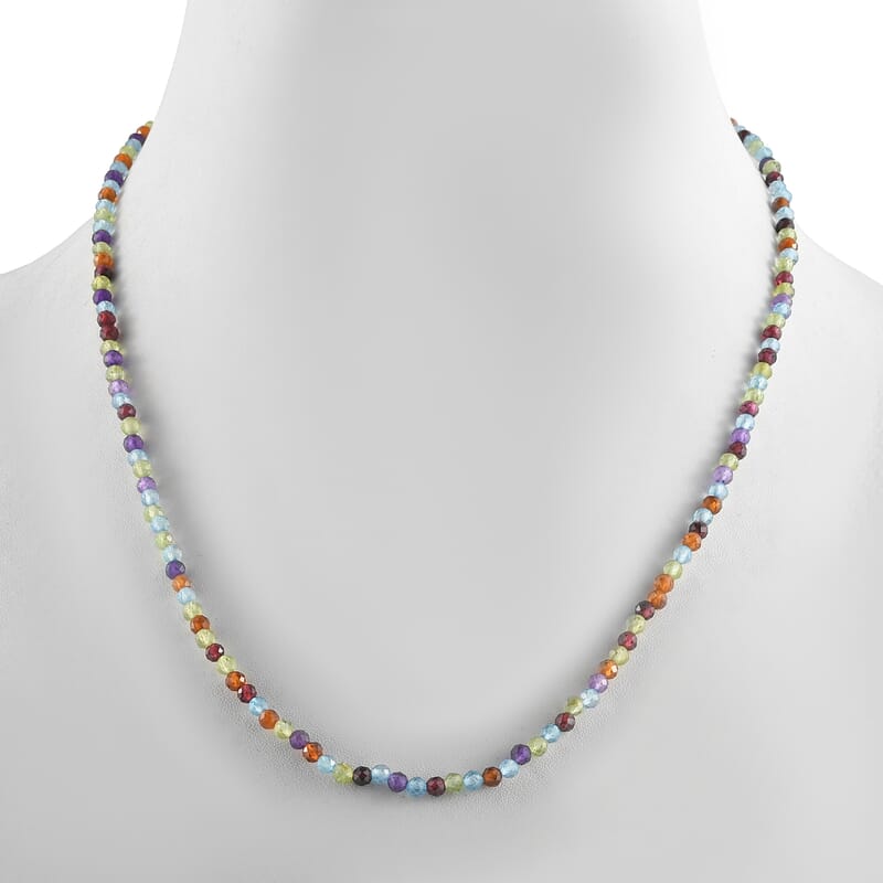 Multi Gemstone Beaded Necklace 18 Inches in Platinum Over Sterling Silver 28.10 ctw