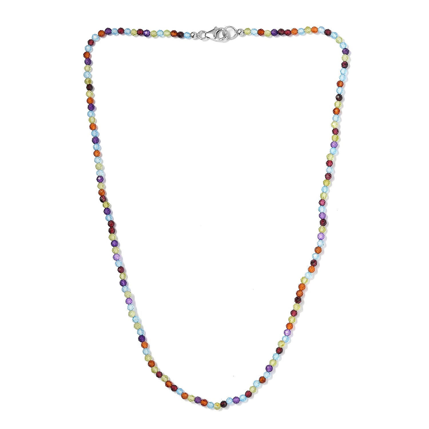 Multi Gemstone Beaded Necklace 18 Inches in Platinum Over Sterling Silver 28.10 ctw