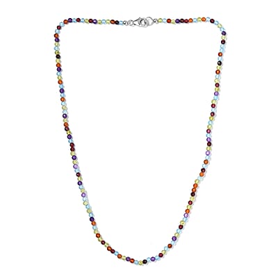Multi Gemstone Beaded Necklace 18 Inches in Platinum Over Sterling Silver 28.10 ctw