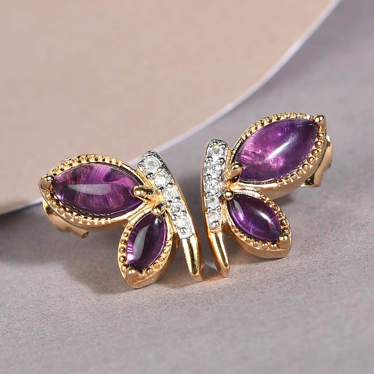 GP Italian Garden Collection Amethyst and Multi Gemstone Butterfly Earrings in Vermeil Yellow Gold Over Sterling Silver 1.75 ctw image number 1