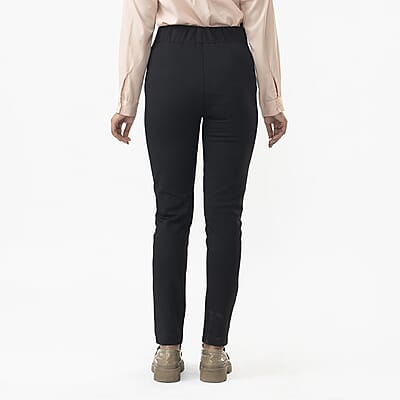LA Marey Black Back Ponte Knit Genuine Lamb Leather Leggings Mid Rise - L