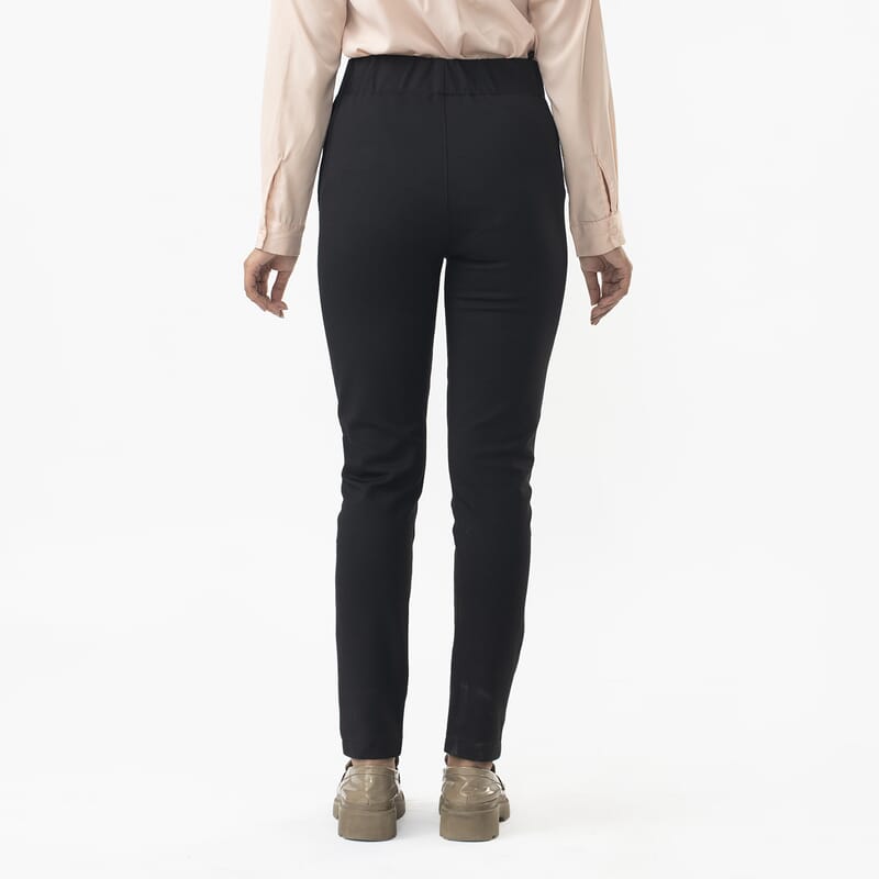LA Marey Black Back Ponte Knit Genuine Lamb Leather Leggings Mid Rise - L