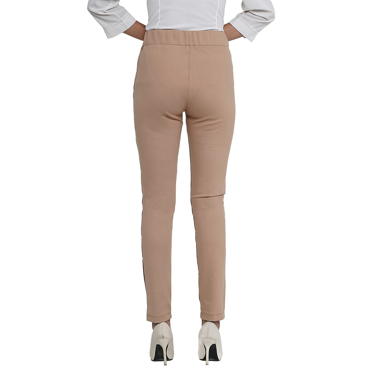 LA Marey Tan Genuine Lamb Leather With Back Ponte Knit Legging - M image number 3