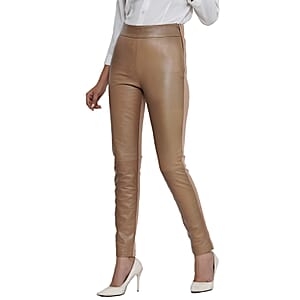 LA Marey Tan Genuine Lamb Leather With Back Ponte Knit Legging - XL
