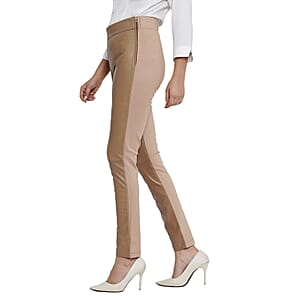 LA Marey Tan Genuine Lamb Leather With Back Ponte Knit Legging - XL