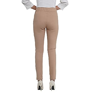 LA Marey Tan Genuine Lamb Leather With Back Ponte Knit Legging - XL