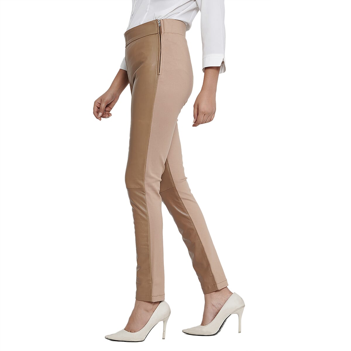 LA Marey Tan Genuine Lamb Leather With Back Ponte Knit Legging - 2X image number 2