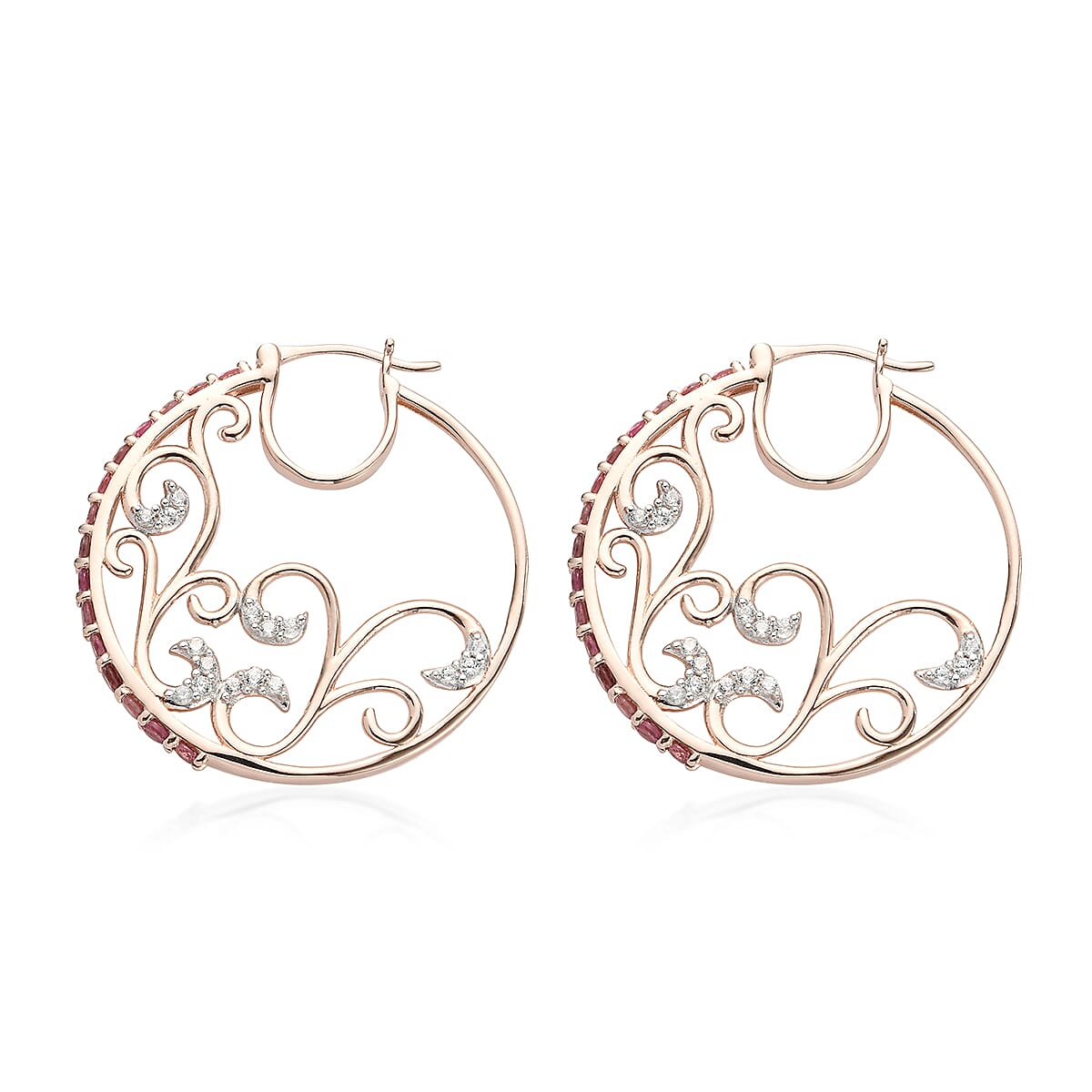 Morro Redondo Pink Tourmaline, Natural White Zircon Inside Out Hoop Earrings in Vermeil RG Over Sterling Silver (8.80 g) 2.65 ctw