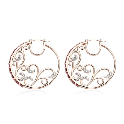 Morro Redondo Pink Tourmaline, Natural White Zircon Inside Out Hoop Earrings in Vermeil RG Over Sterling Silver (8.80 g) 2.65 ctw