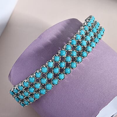 Sleeping Beauty Turquoise Multi Row Cuff Bracelet in Platinum Over Sterling Silver 14.90 ctw
