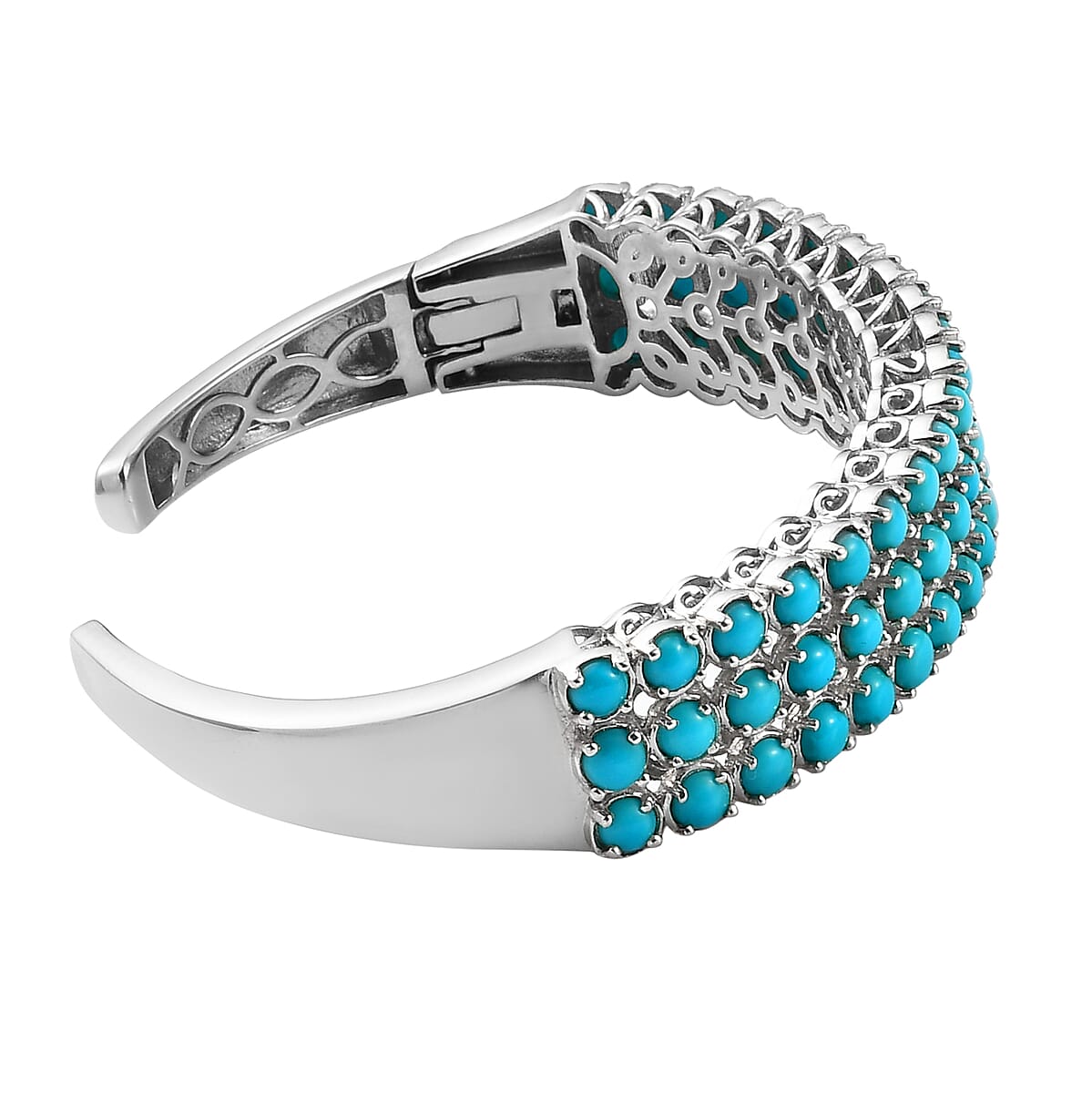 Sleeping Beauty Turquoise Multi Row Cuff Bracelet in Platinum Over Sterling Silver 14.90 ctw image number 3